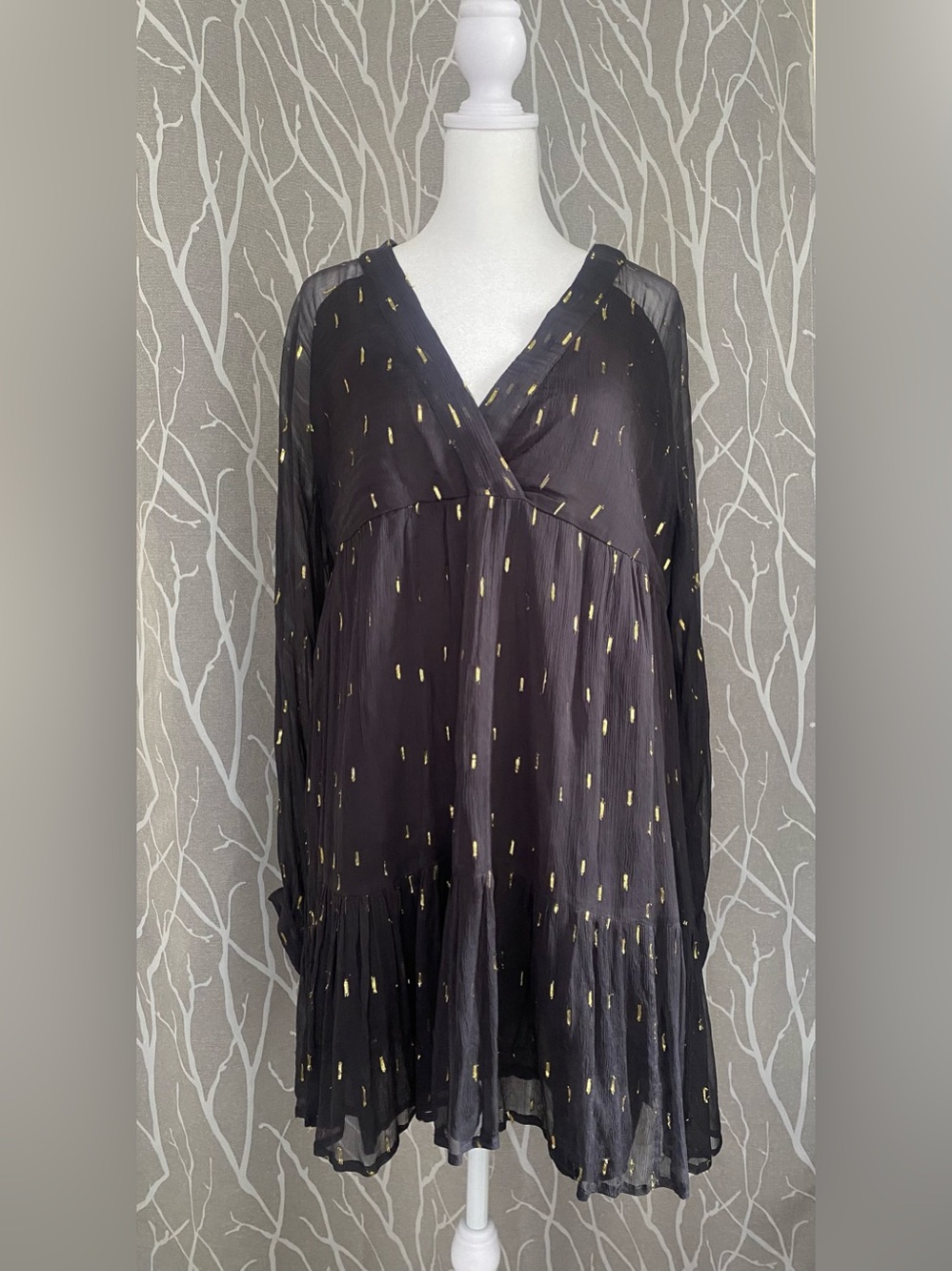 Sezane Estella Black Dress Elegant Long Sleeve US 8-10/Fr 40 ***FLAWS